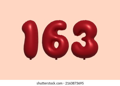 163 3d number balloon made of realistic metallic air balloon 3d rendering. 3D Red helium balloons for sale decoration Party Birthday, Celebrate anniversary, Wedding Holiday. Vector illustration