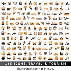 165 bicolor (orange and gray) icons. Travel and Tourism