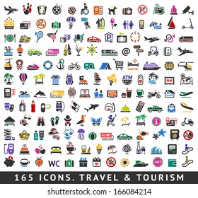 165 colors icons. Travel and Tourism, vector illustrations