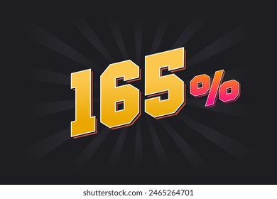 165% discount banner with dark background and yellow text. 165 percent sales promotional design.