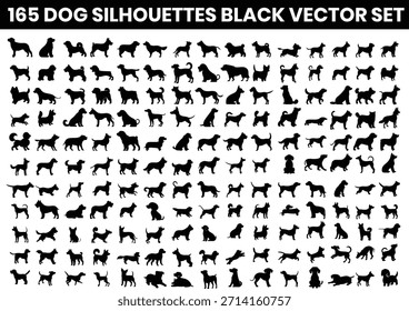 165 SILUETAS DE PERRO NEGRO VECTOR SET