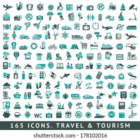 165 icons set with reflection, vector illustration