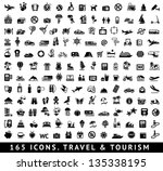 165 icons. Travel symbols and Tourism signs, vector illustration