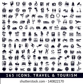 165 icons. Travel and Tourism with reflection