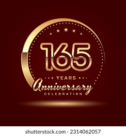 165 year anniversary celebration logo design with a number and golden ring concept, logo vector template