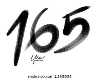 165 Years Anniversary Celebration Vector Template, 165 number logo design, 165th birthday, Black Lettering Numbers brush drawing hand drawn sketch, number logo design vector illustration