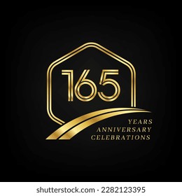 165 years anniversary. Lined gold hexagon and curving anniversary template.