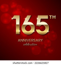 165th Anniversary Celebration. Golden number 165 with sparkling confetti and glitter for celebration events, wedding, invitation, greeting card. Vector illustration EPS10