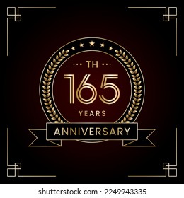 165th Anniversary Logo Design Concept with Laurel wreath for Birthday Celebration Event. Line Art Design, Logo Vector Template