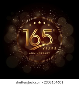 165th anniversary logo with gold double line style decorated with glitter and confetti Vector EPS 10