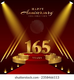 165th anniversary logo with numbers and podium in gold color, logo design for celebration event, invitation, greeting card, banner, poster, and flyer, vector template