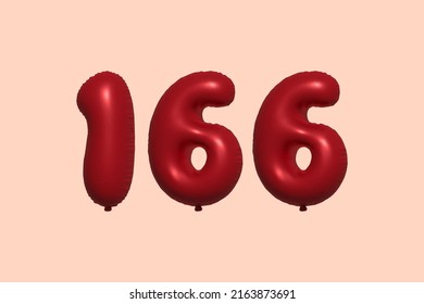 166 3d number balloon made of realistic metallic air balloon 3d rendering. 3D Red helium balloons for sale decoration Party Birthday, Celebrate anniversary, Wedding Holiday. Vector illustration