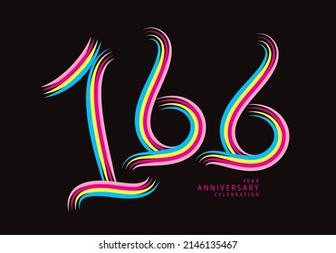 166 number design vector, graphic t shirt, 166 years anniversary celebration logotype colorful line, 166th birthday logo, Banner template, logo number elements for invitation card, poster