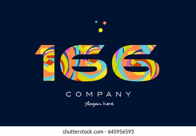 166 number digit numeral logo colored colorful rainbow acrylic modern creative vector icon design template