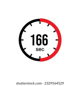 166 seconds timer clock. 166 sec stopwatch icon countdown time digital stop chronometer.