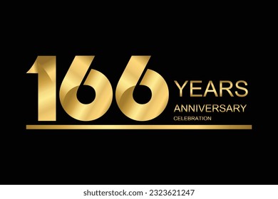 166 year anniversary vector banner template. gold icon isolated on black background.