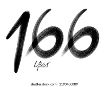 166 Years Anniversary Celebration Vector Template, 166 number logo design, 166th birthday, Black Lettering Numbers brush drawing hand drawn sketch, number logo design vector illustration