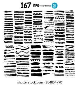 167 brushes strokes vector illustration big set