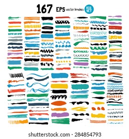 167 brushes strokes vector illustration big colored set