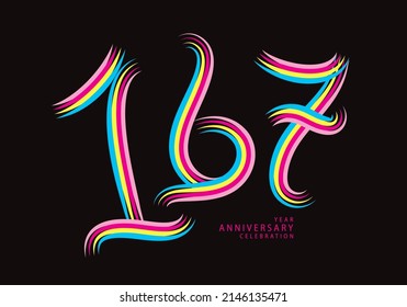 167 number design vector, graphic t shirt, 167 years anniversary celebration logotype colorful line, 167th birthday logo, Banner template, logo number elements for invitation card, poster