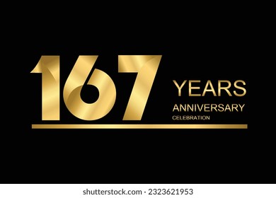 167 year anniversary vector banner template. gold icon isolated on black background.