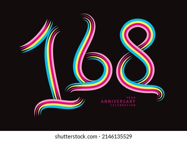 168 number design vector, graphic t shirt, 168 years anniversary celebration logotype colorful line, 168th birthday logo, Banner template, logo number elements for invitation card, poster