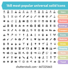 168 universal Icons. Each icon is a single object. Vector illustration.