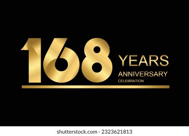 168 year anniversary vector banner template. gold icon isolated on black background.