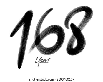 168 Years Anniversary Celebration Vector Template, 168 number logo design, 168th birthday, Black Lettering Numbers brush drawing hand drawn sketch, number logo design vector illustration