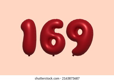 169 3d number balloon made of realistic metallic air balloon 3d rendering. 3D Red helium balloons for sale decoration Party Birthday, Celebrate anniversary, Wedding Holiday. Vector illustration