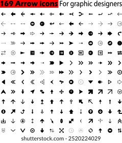 169 Arrow Symbols icons For graphic designers Black color Arrows Icons Left Right Up Down Next Forward Back Backward Button