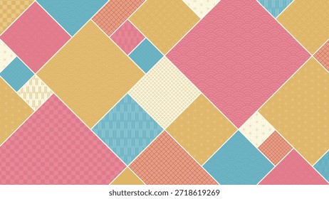 Material de fondo 16:9: Patrón geométrico de color pastel compuesto de patrones japoneses tradicionales