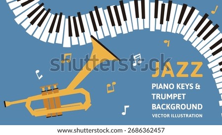 16:9 background material. Vector illustration data of a retro design of piano keys and trumpet