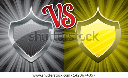 16:9 background with two team steel shields for versus fight battle, vector illustration, Versus vs background. Guild defender signs for Medieval games.