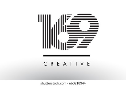 169 Black and White Number Logo Design with Vertical and Horizontal Lines.