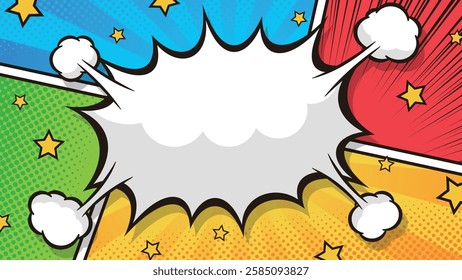 16:9 frame background material: American comic style, vector illustration of an exploding, spiky speech bubble