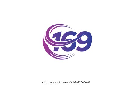 169 Number Logo Design with Purple Gradient Swirl Circle