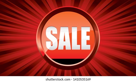 16:9 red background with red sale button icon for sale-out announcement