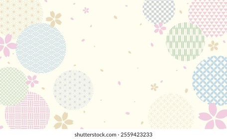 16:9 size vector illustration data: Pastel color background material featuring traditional Japanese patterns