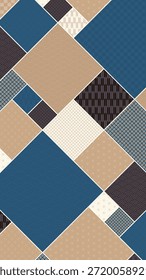 Material de fondo de Vertical de tamaño 16:9: Patrón geométrico azul, negro y dorado compuesto de patrones japoneses tradicionales.