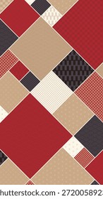 Material de fondo de Vertical de tamaño 16:9: Patrón geométrico rojo, negro y dorado compuesto de patrones japoneses tradicionales.