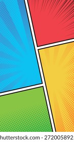 Material de fondo de Vertical de tamaño 16:9: Colorido y animado estilo de cómic americano enmarcado Ilustración vectorial de fondo.
