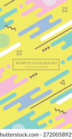Material de fondo de Vertical de tamaño 16:9: Fondo geométrico de estilo retro de Memphis con espacio de texto. 