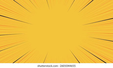 16:9 size yellow background material: vector illustration of a concentrated line made up of black, yellow and orange
