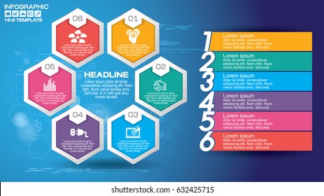 16:9 Vector infographic template with label, integrated circles. Business concept with options. For content, diagram, flowchart, steps, parts, timeline infographics, workflow layout, chart