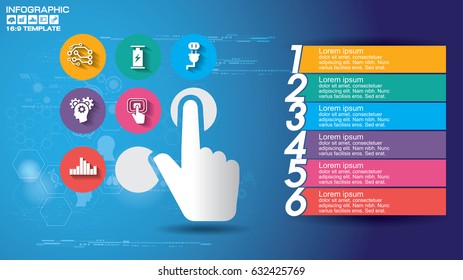 16:9 Vector infographic template with label, integrated circles. Business concept with options. For content, diagram, flowchart, steps, parts, timeline infographics, workflow layout, chart