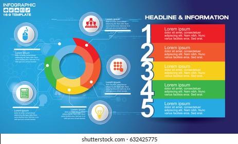 16:9 Vector infographic template with label, integrated circles. Business concept with options. For content, diagram, flowchart, steps, parts, timeline infographics, workflow layout, chart
