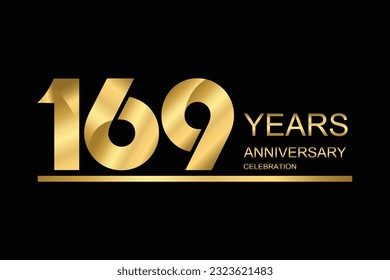 169 year anniversary vector banner template. gold icon isolated on black background.