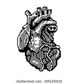 16-bit or 8-bit pixel art heart icon or print.