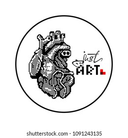 16-bit or 8-bit pixel art heart icon or print.